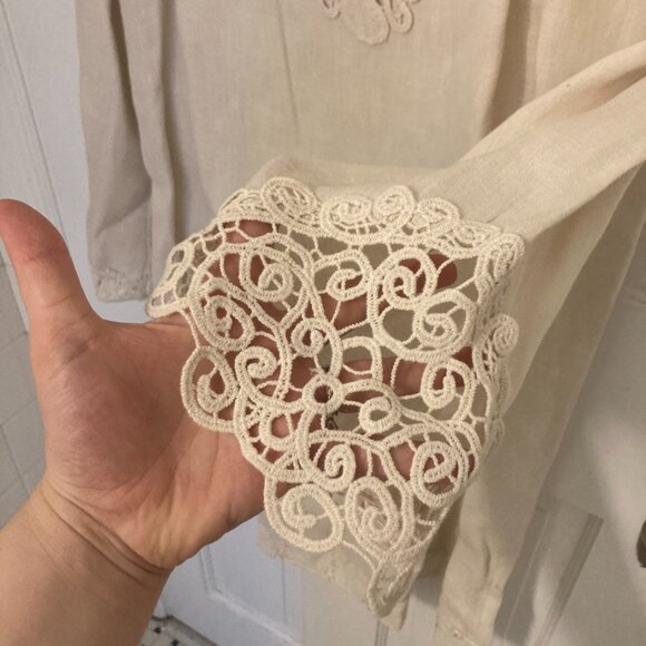 Gorgeous Vintage Linen Bell Sleeve Tunic Mini Dress - Picture 5 of 8